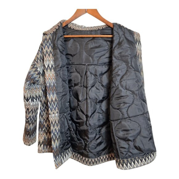 Flora Ashley Womens Chevron Quilted Coat Button Long Sleeves Multicolor Medium - Picture 4 of 15